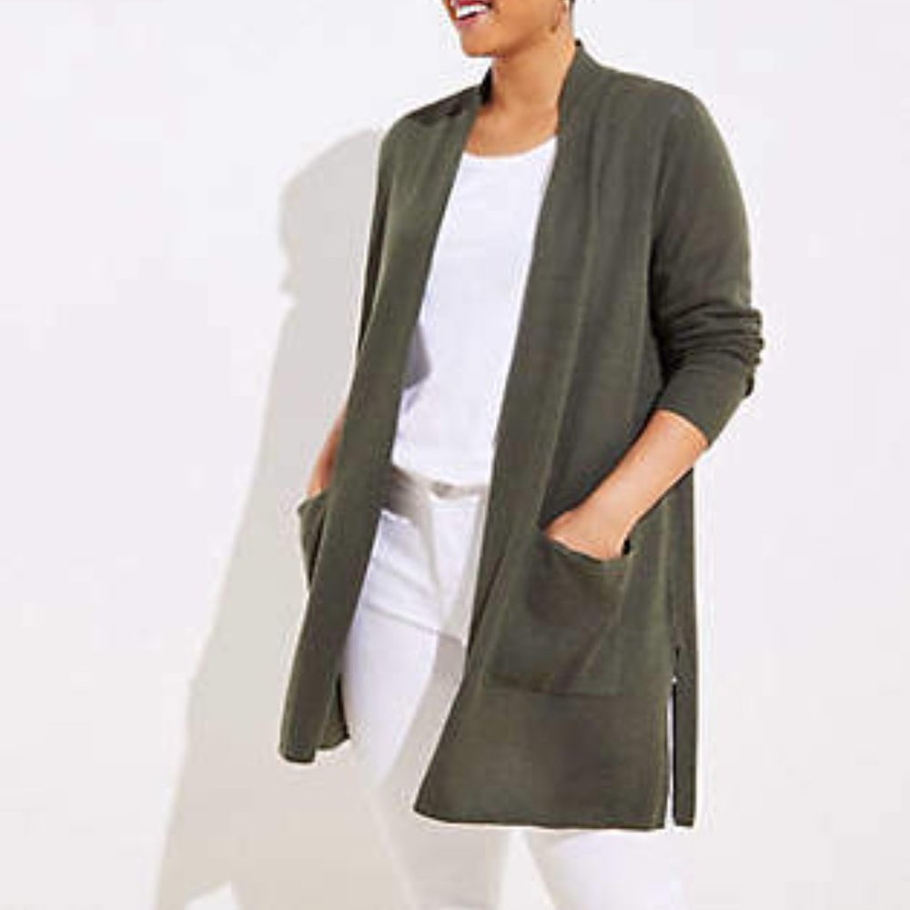 EUC LOFT Plus Linen Blend Pocket Duster Sweater